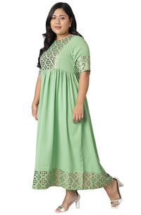 XL LOVE - By Janasya Women's  Plus Size Green Poly Crepe Kurta