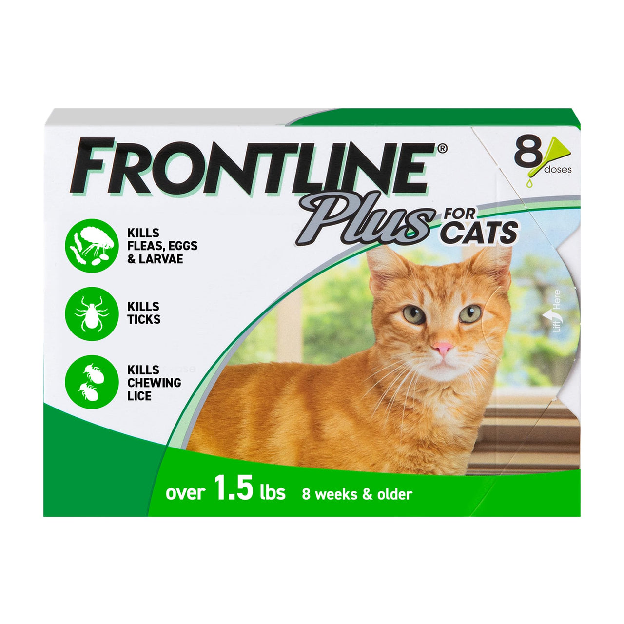 FRONTLINE Plus Flea and Tick Treatment for Cats Over 1.5 lbs., 8 Treatments 8 Count