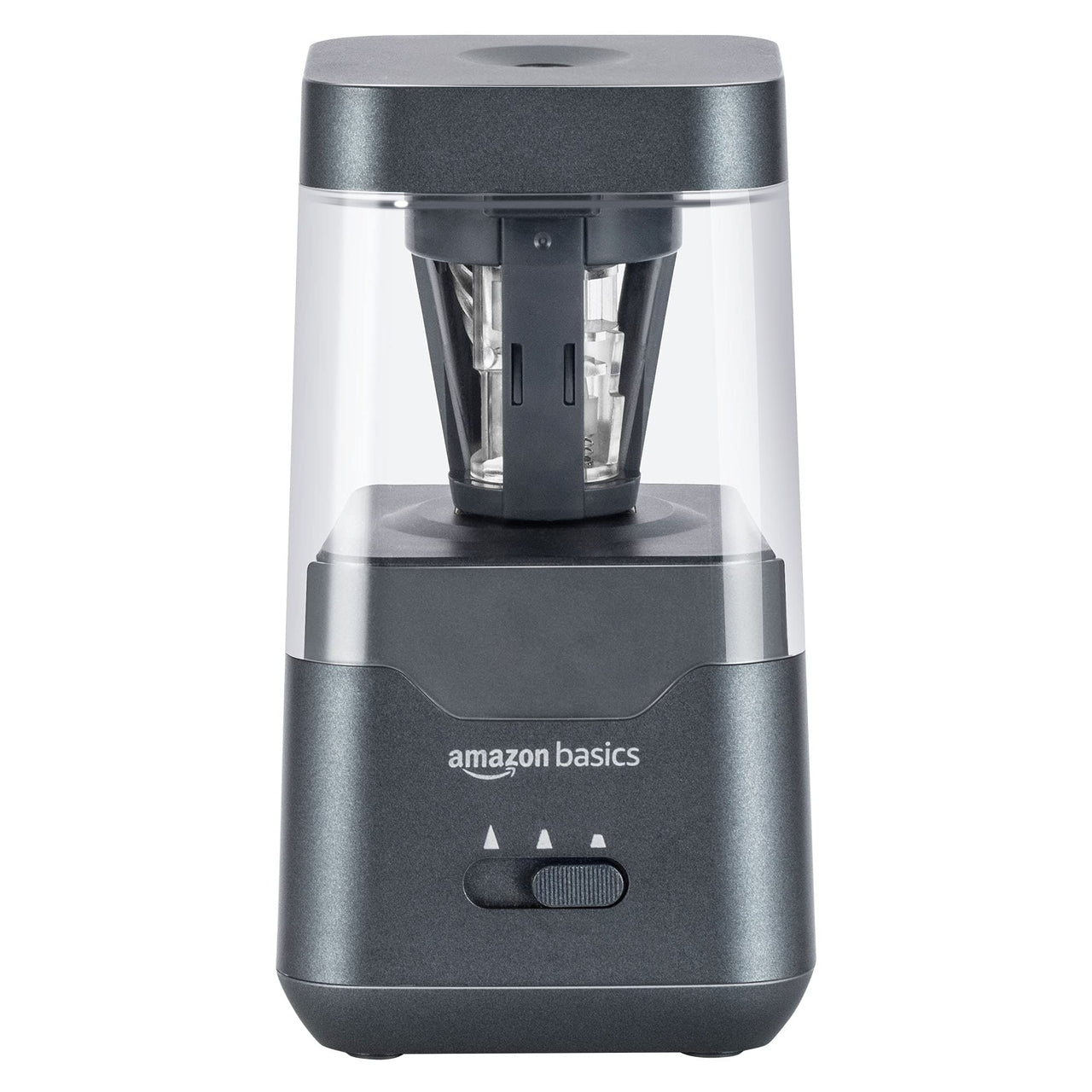 Basics Portable Electric Pencil Sharpener, Helical Blade, Auto Stop, Battery/USB Cord Operated, Black, 3.54 x 3.54 x 6.3 in