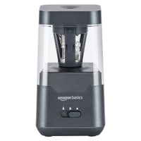 Basics Portable Electric Pencil Sharpener, Helical Blade, Auto Stop, Battery/USB Cord Operated, Black, 3.54 x 3.54 x 6.3 in