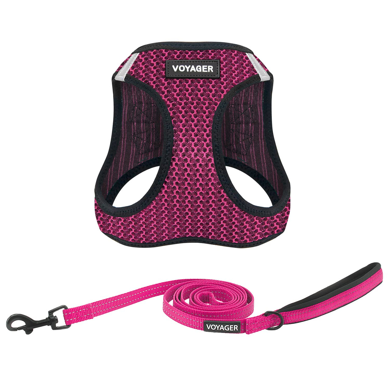 Voyager Step-in Air All Weather Mesh Harness and Reflective Dog 5 ft Leash Combo with Neoprene Handle, for Small, Medium and Large Breed Puppies by Best Pet Supplies - Fuchsia (2-Tone), XS