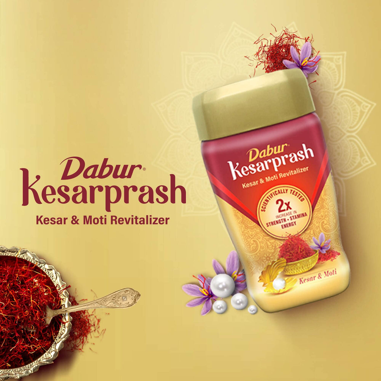 DABUR Kesarprash 450G|Ayurvedic Immunity Booster For Adults & Elder|Builds Energy, Strength & Stamina|Strengthens Bones|Enriched Revitalizer|Enriched With Kesar & Moti|Scientifically Tested