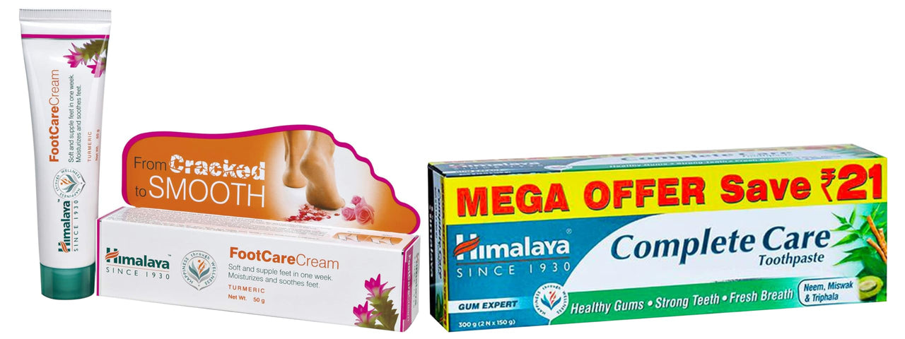 Himalaya Complete Care 300g (150g x 2, Pack of 2) Toothpaste | For Healthy Gums & Strong Teeth | With Neem, Miswak & Triphala & Himalaya Wellness Foot Care Cream, 50gm | Moisturizes and Soothes Feet