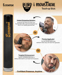 ECOSENSE Beard & Moustache Touchup Stick: Instant Temporary Beard Perfection | Black Color Pencil For Men, Beard Pen, Beard Dye for Long Lasting Coverage, Mustache 3 gm