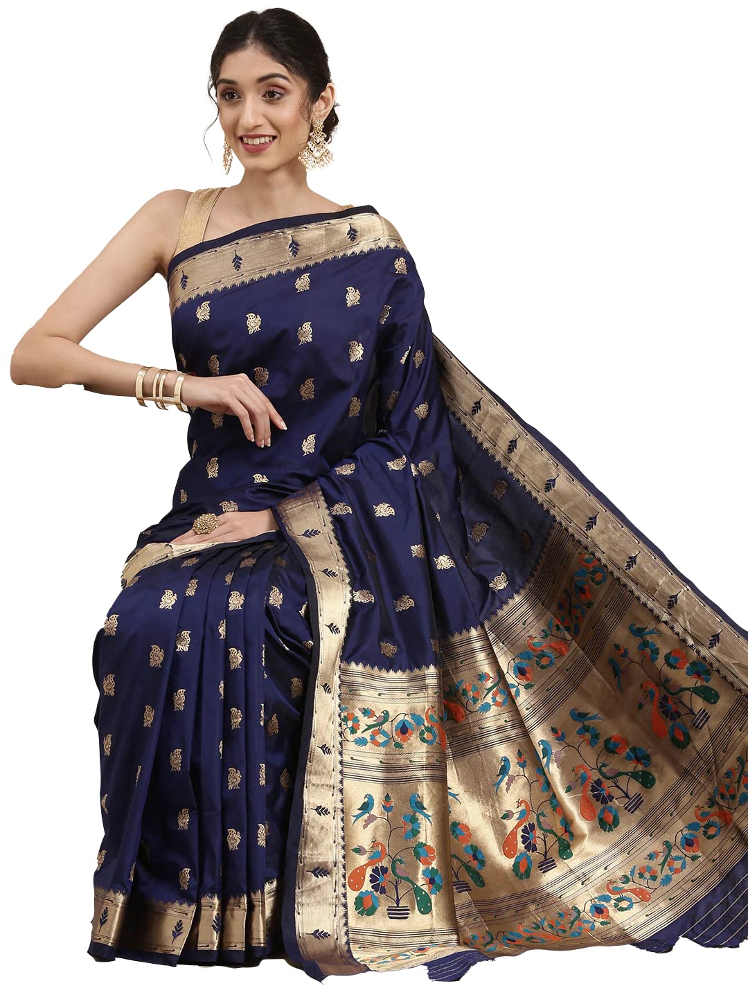 Pandadi Saree Women's  Paithani Silk Saree With Blouse Piece