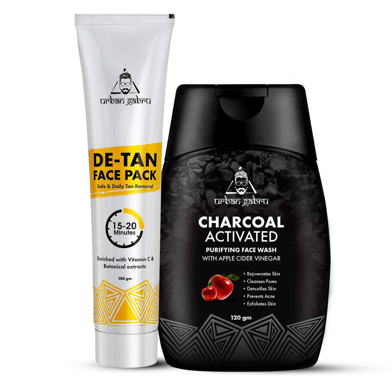 Urbangabru Charcoal Face Wash (120 GM) And De-Tan Face Pack (100 GM) - Face Care Combo Kit