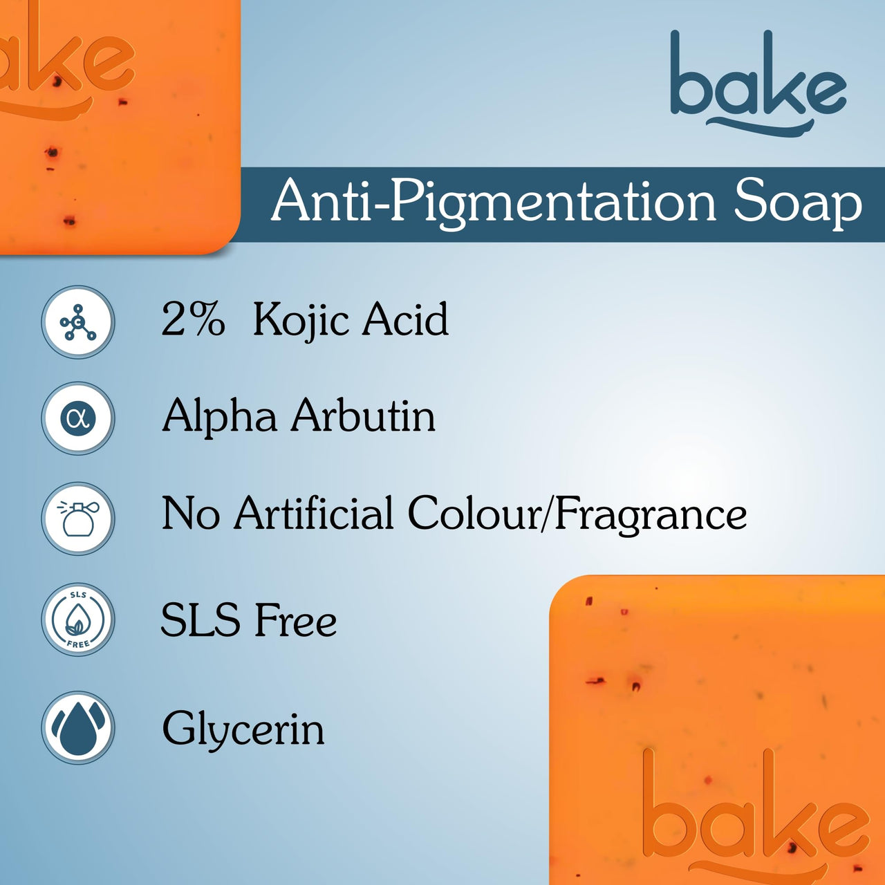 BAKE 2% Kojic Acid Scrub Treatment Soap (200 Gms Pack of 2) with Alpha Arbutin, Lactic Acid & Niacinamide | For Pigmentation, Dark Spots, Tan Removal, Brightens Underarms | Soap for Women & Men | 100g x 2 (Pack of 2)