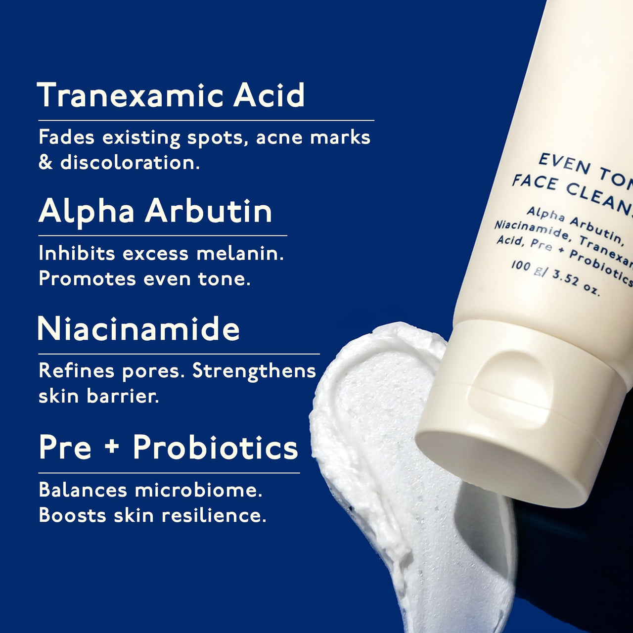 Asaya Dark Spot Removal Face Wash | Fades Spots, Acne Marks & Evens Tone | Tranexamic Acid, Niacinamide & Alpha Arbutin Face Wash With Pre + Probiotics | Both Women & Men | 100g