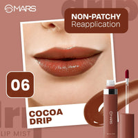 MARS Drip Lip Mist for Women (4.5 ml) (06-Cocoa Drip) Matte Box Set of 3 Lipsticks for Women (3x3.2 gm) (01-Red & Maroon)