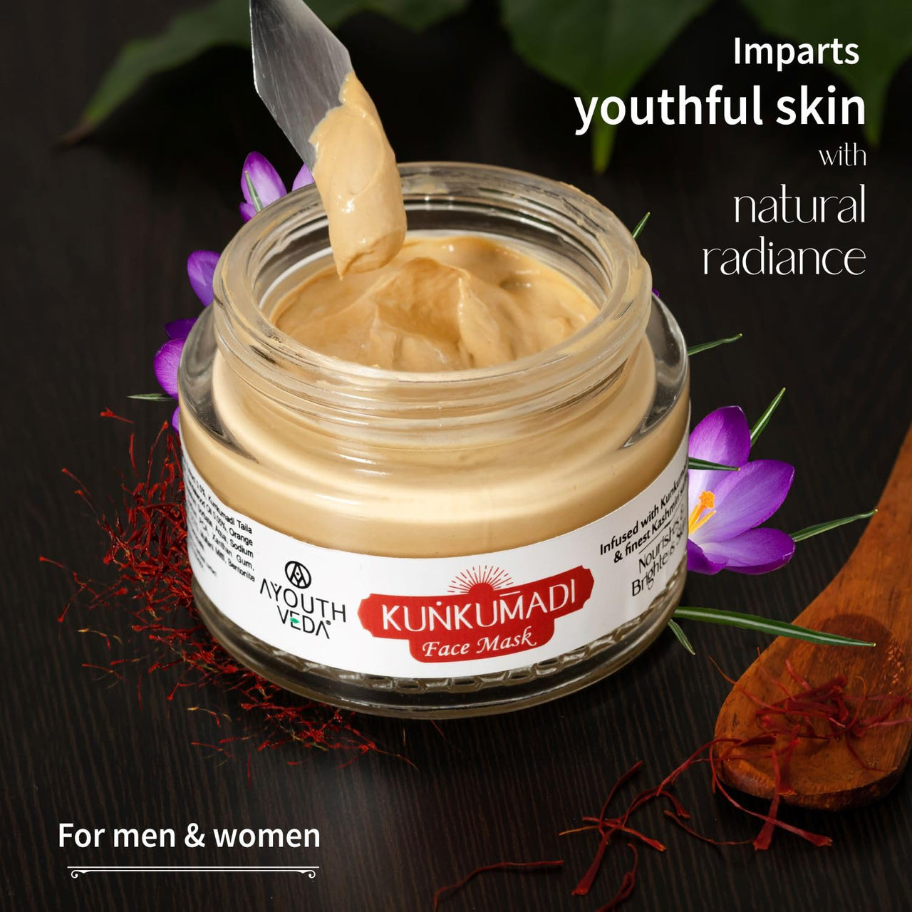 Ayouthveda Kunkumadi Face Mask | Infused with Kumkumadi Taila, Sandalwood, Turmeric & Finest Kashmiri Saffron | Helps to Tighten Pores & Boost Skin Radiance (Pack Of 1-50gm)