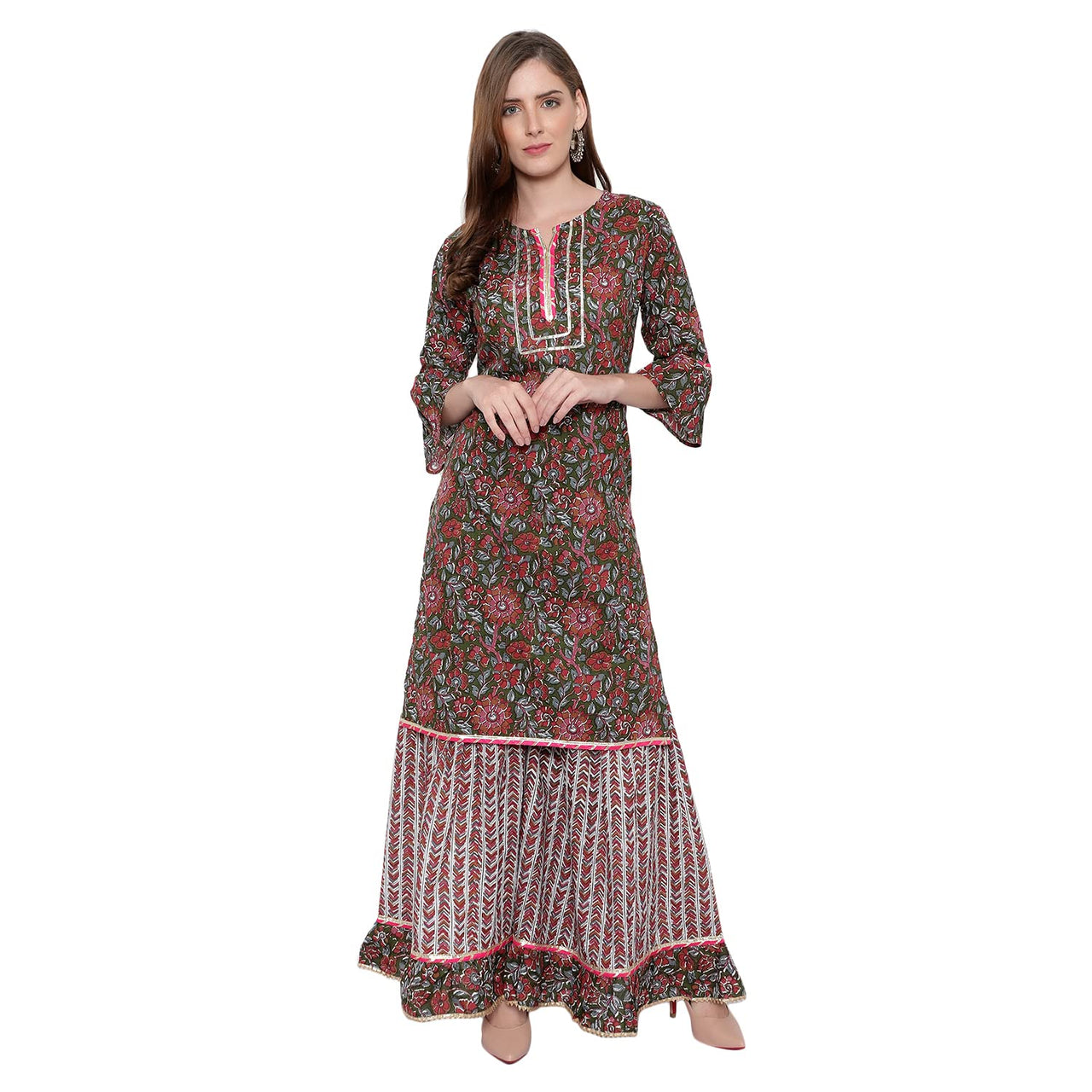 DiRaVee Girls/Women Gauhar Faizah Sanganeri Printed Sharara Kurta Set