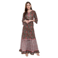 DiRaVee Girls/Women Gauhar Faizah Sanganeri Printed Sharara Kurta Set