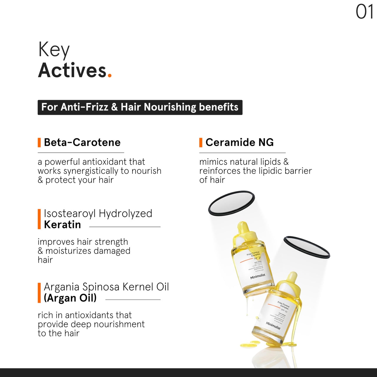 Minimalist SPF 30 Hair Serum for Frizzy Hair With Keratin, Argan Oil & Ceramides | Heat Protection, Smoothens & Protects From UV | Lightweight Leave-In for Women & Men | 50 ml