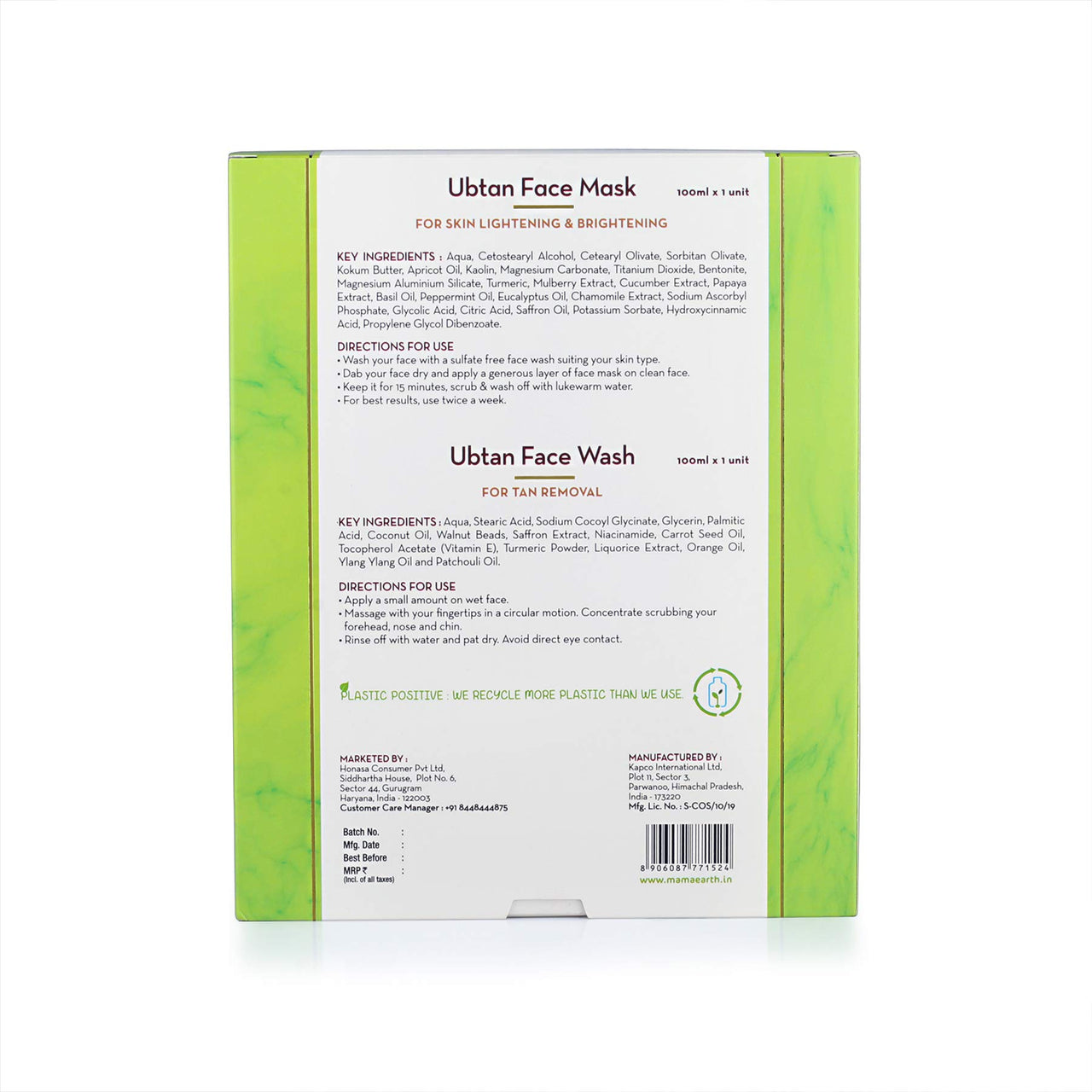 Mamaearth Ubtan Natural Face Wash with Turmeric & Saffron + Ubtan Face Pack Mask for Fairness, Tanning & Glowing Skin with Saffron, Turmeric & Apricot Oil - 100ml Each