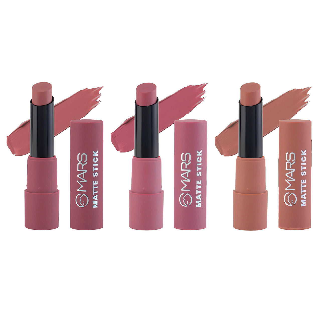 MARS Matte Box Set of 3 Lipsticks for Women | Long-Lasting | Smooth Finish | Moisturising | One Swipe Pigmentation | (3x3.2 gm) (02-Peaches & Nudes)