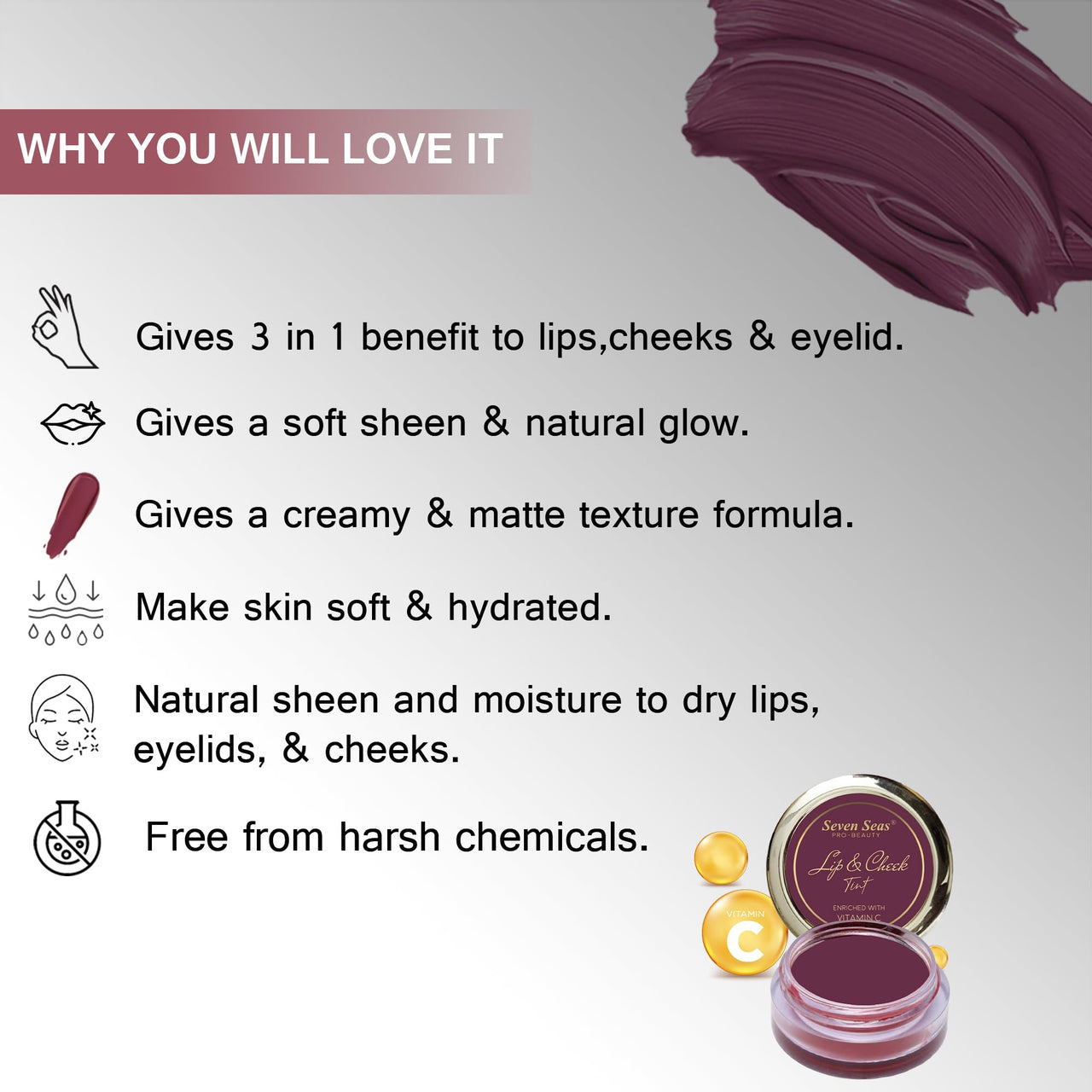 Seven Seas Lips & Cheek Tint Combo Pack of 2 | Matte Natural Blush for Women | Lip Tint with Vitamin E | Nourishing Cheek Tint (Wine Berry)