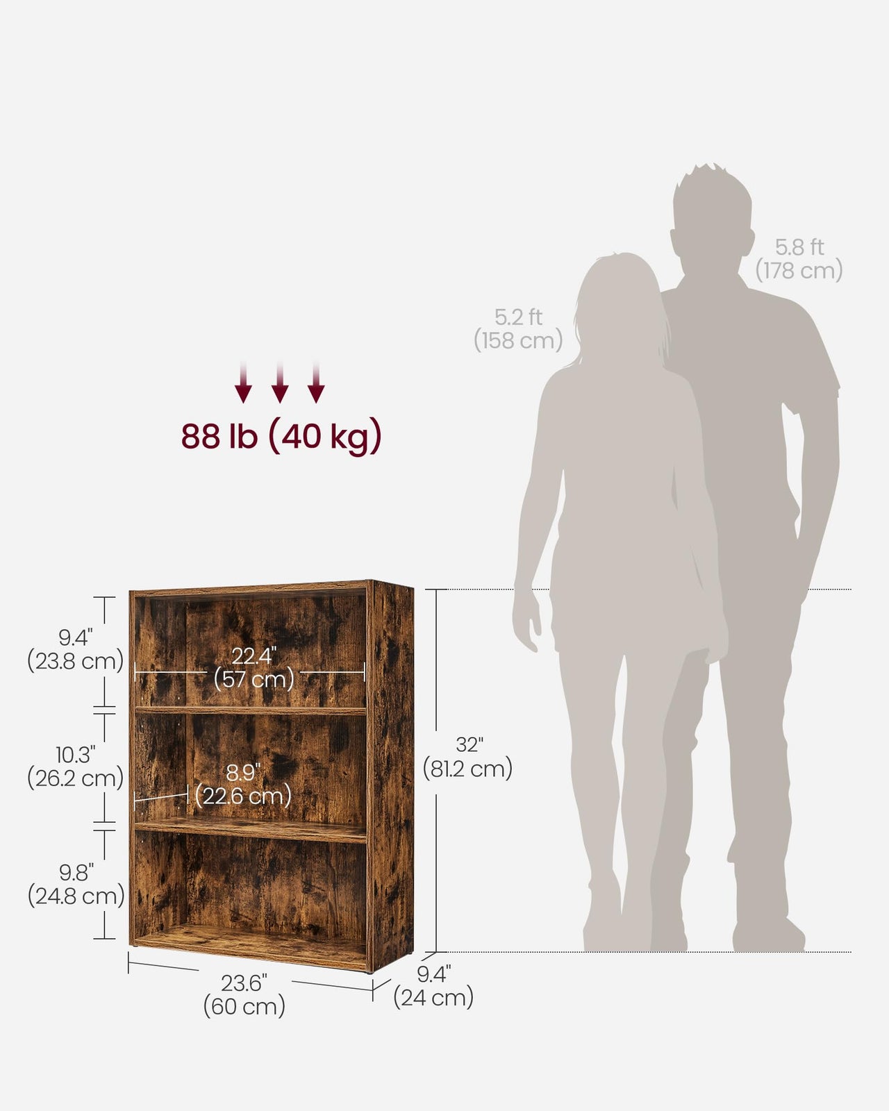 VASAGLE Bookshelf, 23.6 Inches Wide, 4-Tier Open Bookcase with Adjustable Storage Shelves, Floor Standing Unit, Cloud White ULBC164T14 1 Pack 4 Tiers (23.6"W x 42.4"H)