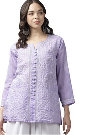 Ada Women's  Hand Embroidered Lucknowi Chikankari Cotton Straight Short Top Kurti A178625