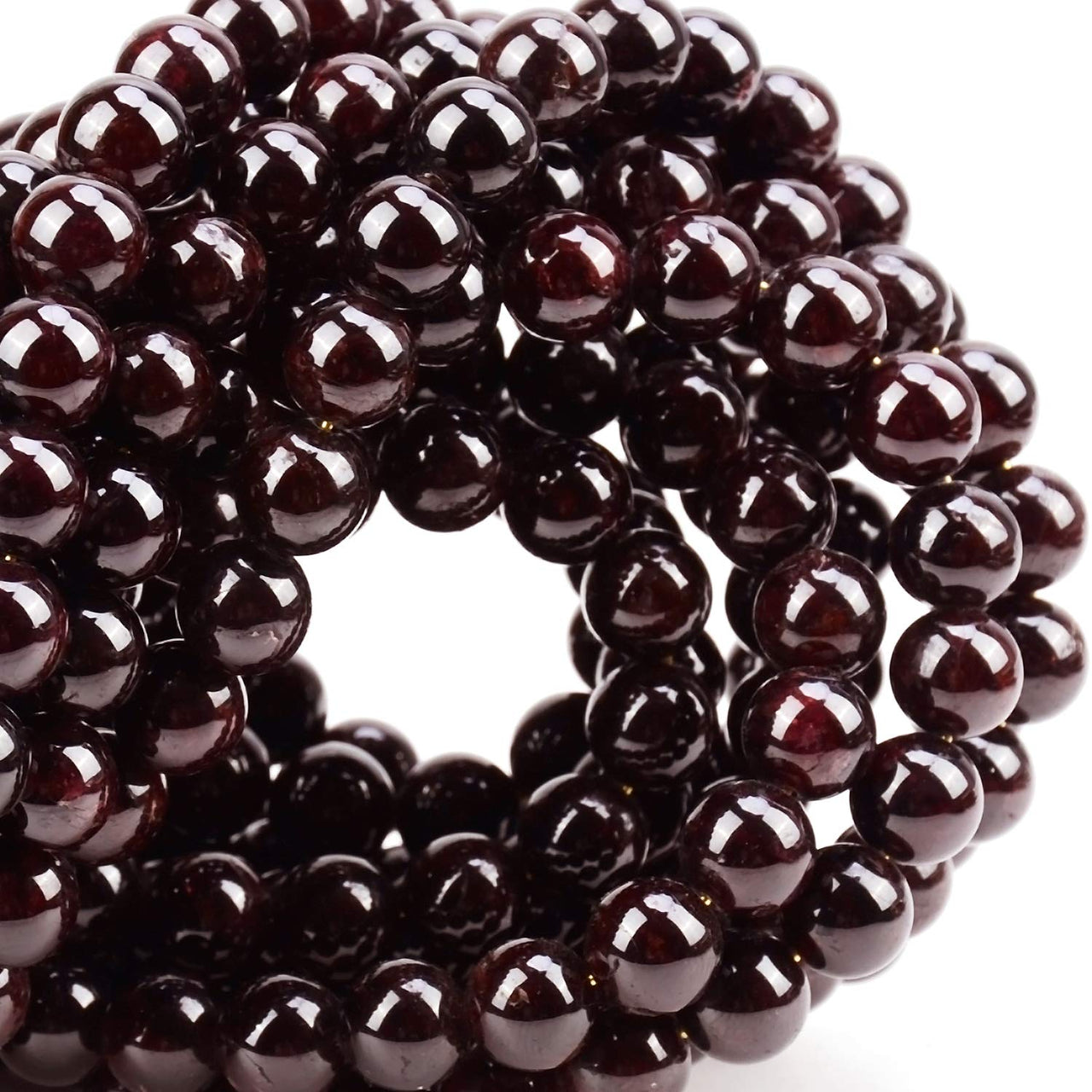 100Pcs Natural Crystal Beads Stone Gemstone Round Loose Energy Healing Beads with Free Crystal Stretch Cord for Jewelry Making (Garnet, 8MM) Garnet