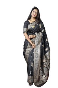 SGF11- Women's  Kanjivaram Pure Soft Silk Handloom Saree Pure Golden Zari With Blouse Piece