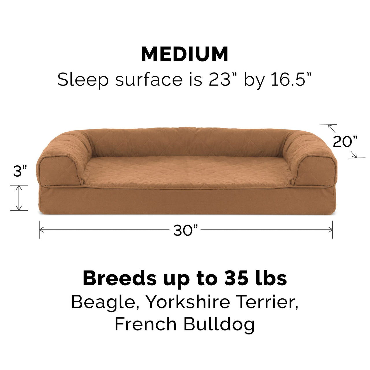 Furhaven Replacement Dog Bed Cover Quilted Sofa-Style, Machine Washable - Toasted Brown, Medium