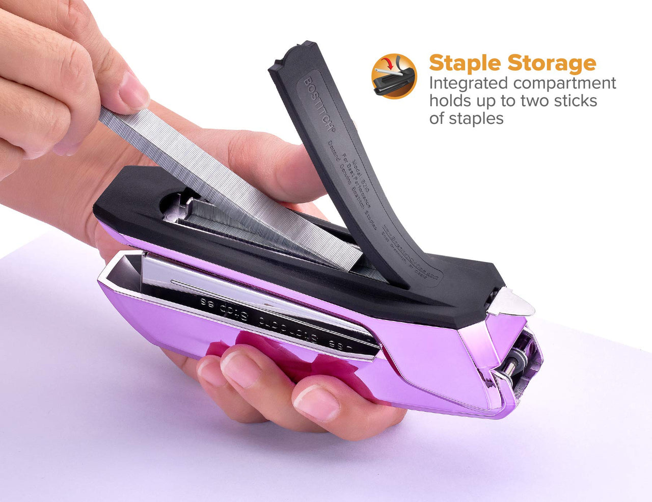 Bostitch Office Ascend 3 in 1 Stapler Integrated Remover & Staple Storage, 420 Staples Included, 20 Sheet Capacity, Lightweight, Purple