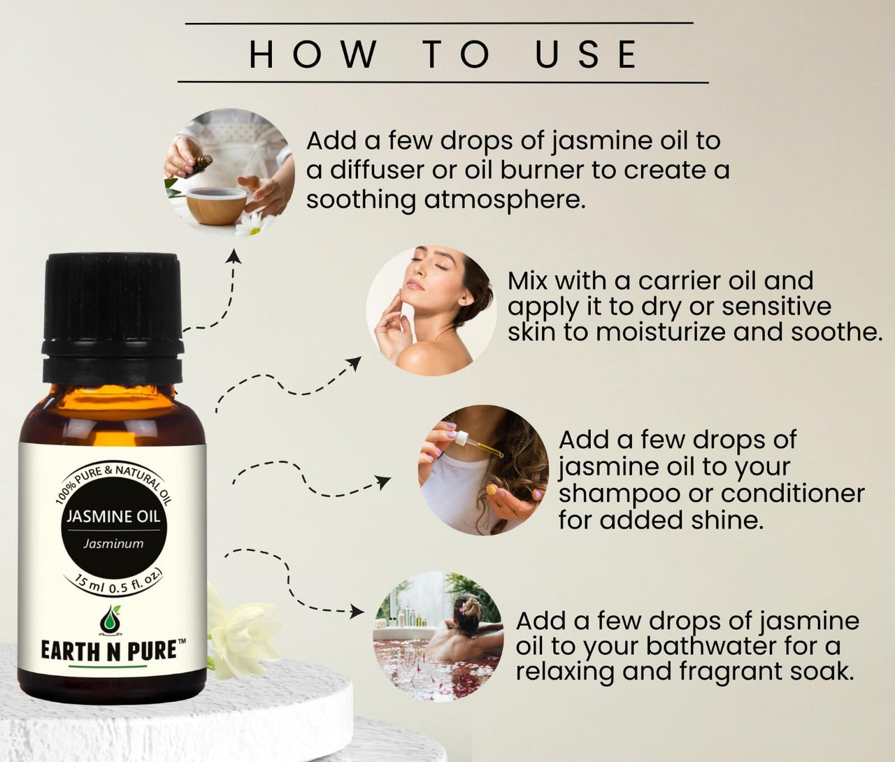 Earth N Pure Lavender Oil, Sandalwood Oil, Jasmine Oil, Rose Oil and Ylang Ylang Oil Pack of 5 – 15 ml each