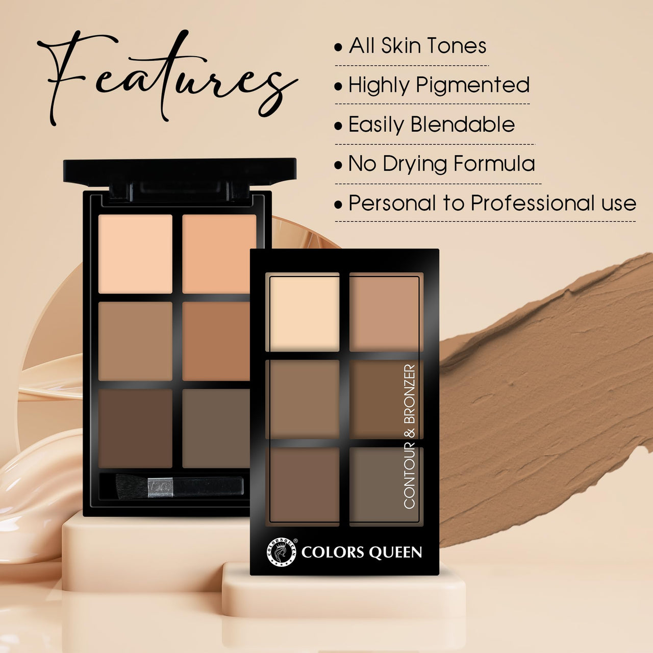 Colors Queen Contour & Bronzer Palette | Matte Finish & Long Lasting Formula | Easy to Blend, Creamy Texture, Lightweight Contour and Bronzer Palette for Face Makeup (Shade - 03, 17g)
