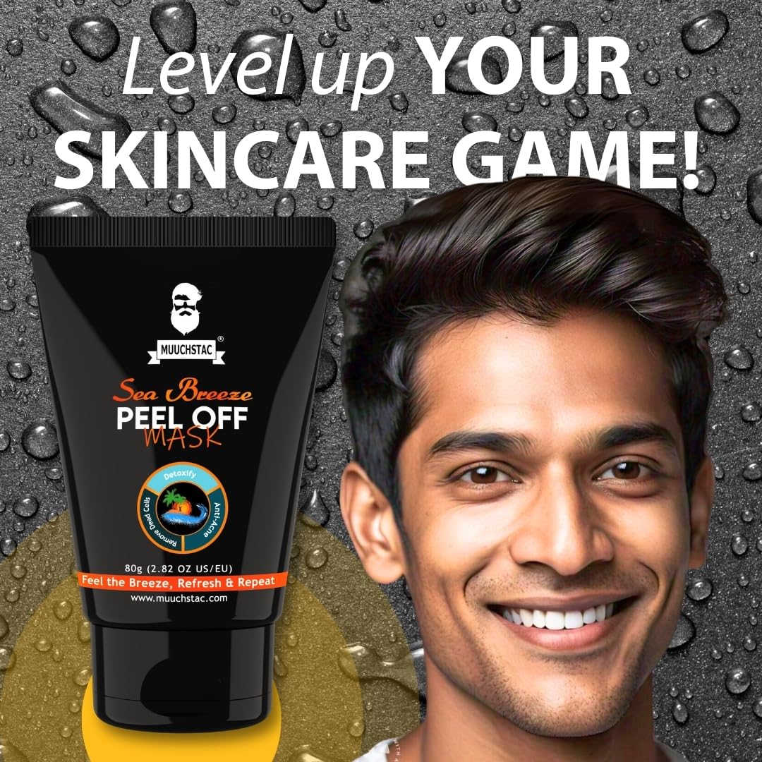Muuchstac Sea Breeze Peel Off Mask For Men | Blackhead, Acne & Dead Skin Removal Face Pack (80 g)