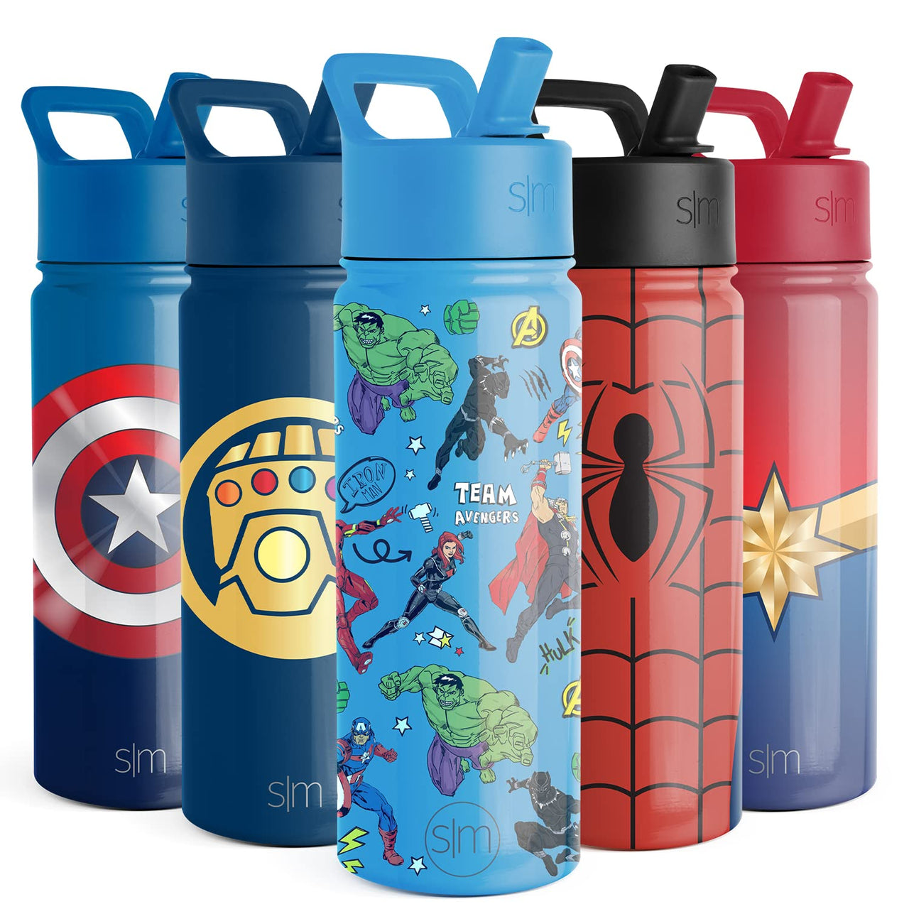 Simple Modern Marvel Avengers Water Bottle with Straw Lid | Insulated Stainless Steel Reusable Tumbler Gifts for Teenagers, Men | Summit Collection | 18oz, Avengers Heroes