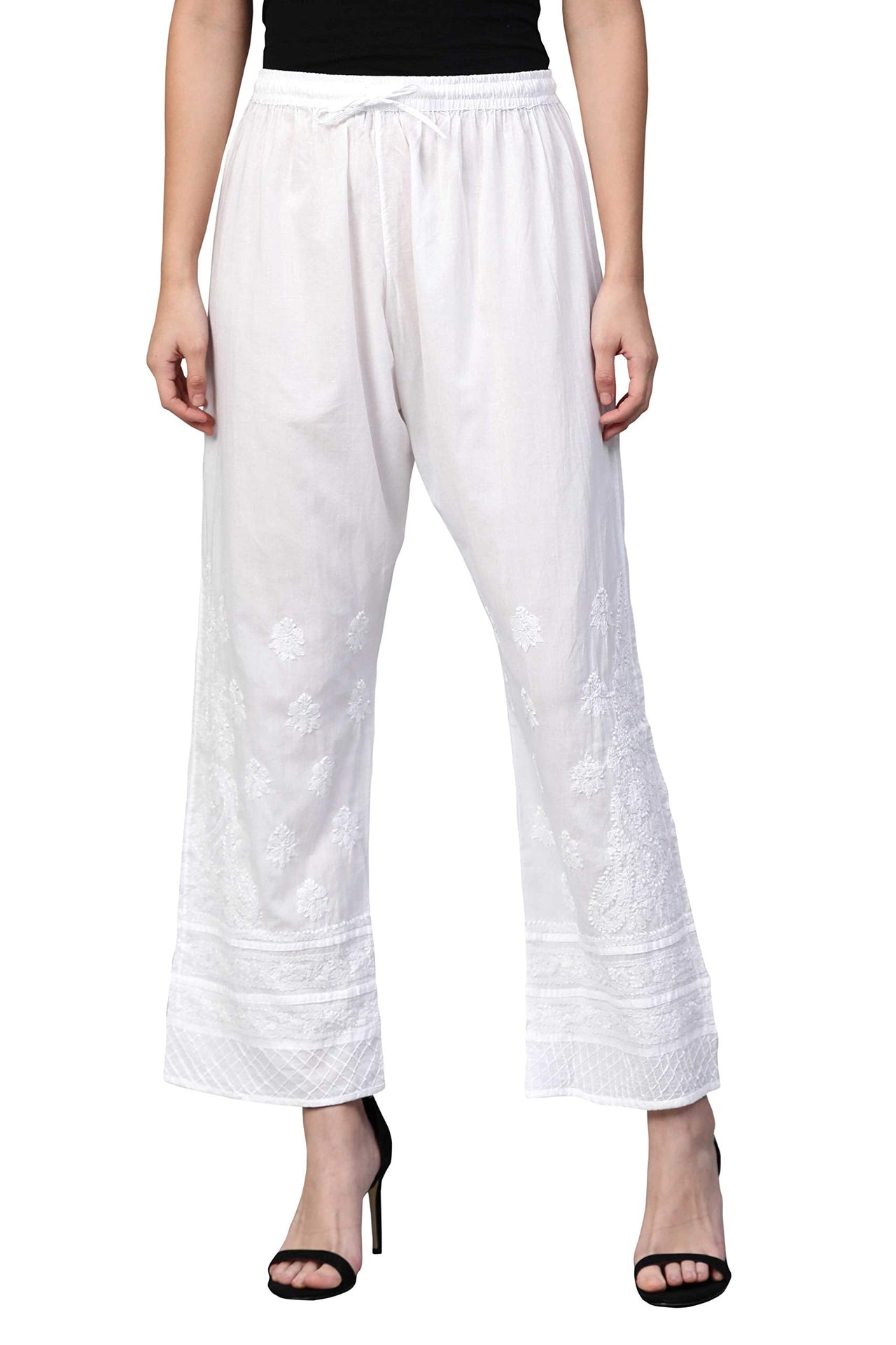 Ada Women's  Hand Embroidered Lucknow Chikan Pure Cotton Palazzo