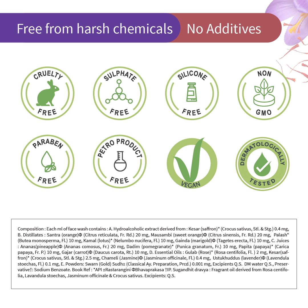 Ayouthveda Sparkling 100 ml Gold Face Wash With 24k Gold & Saffron | Face Wash for Glowing Skin Men and Women | Suitable for Normal & Dry Skin (Pack of 1, 100Ml)