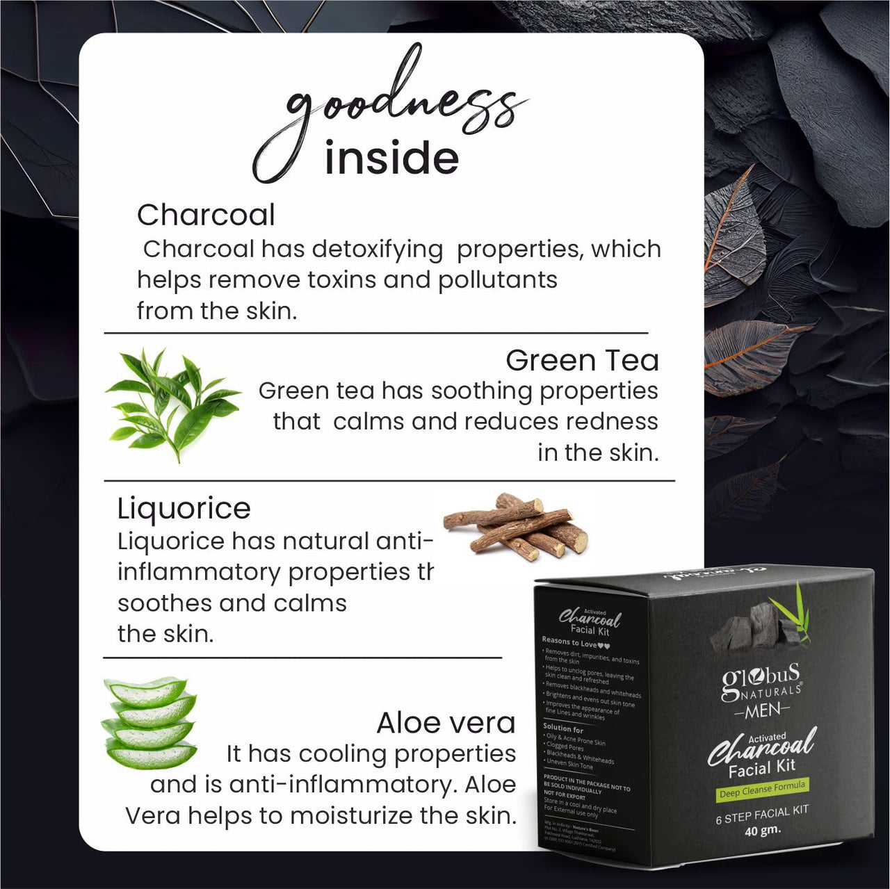 Globus Naturals Facial Kit Combo-Oil Control Anti Acne & Deep Cleansing Charcoal Men Facial Kit, For All Skin Types