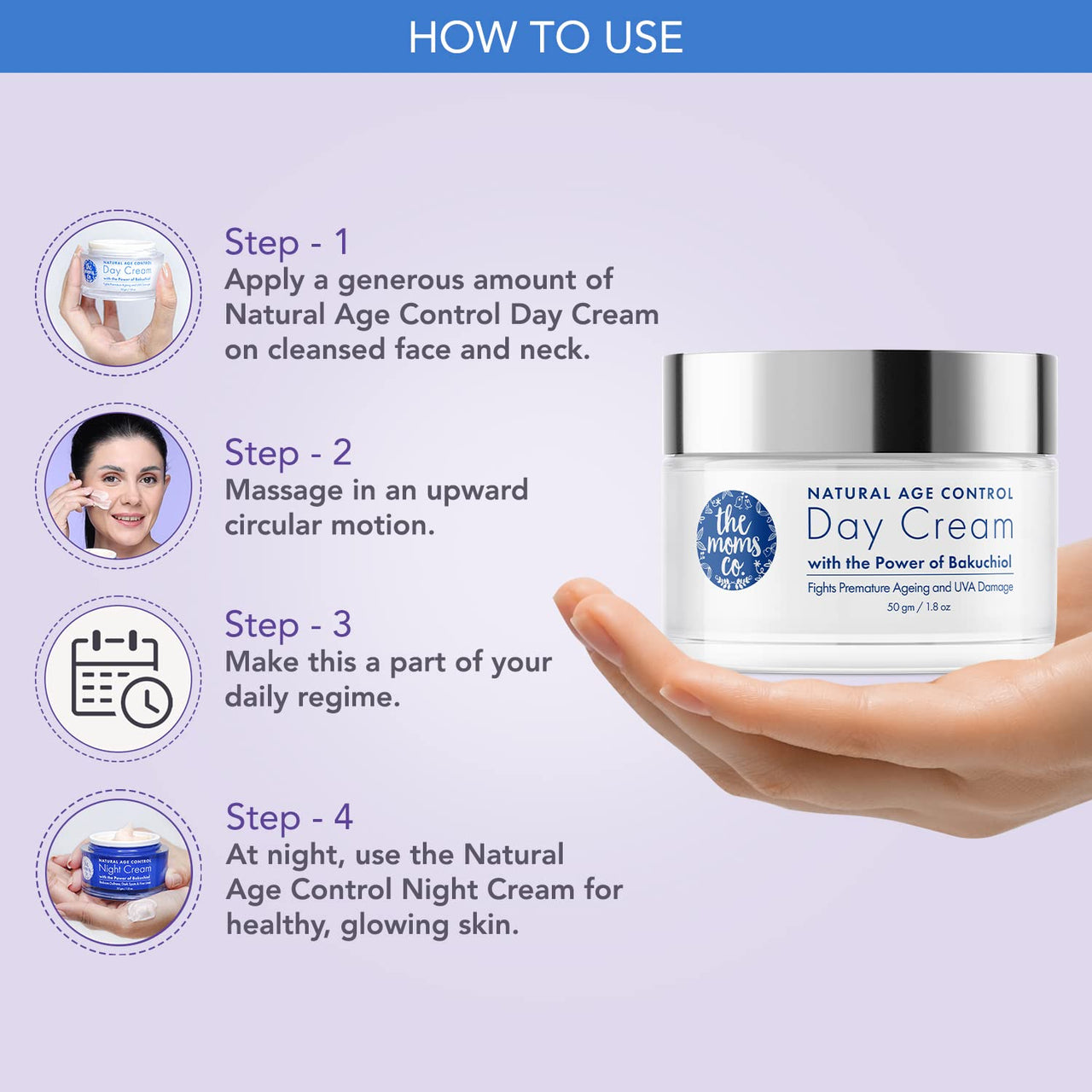 The Moms Co. Natural Age Control Day Face Cream | With Bakuchiol (Natural Retinol), Hyaluronic Acid | Promote Collagen Production | Anti-Ageing Cream for Women & Men | For Fine Lines, Wrinkles & Sun Damage | 50g