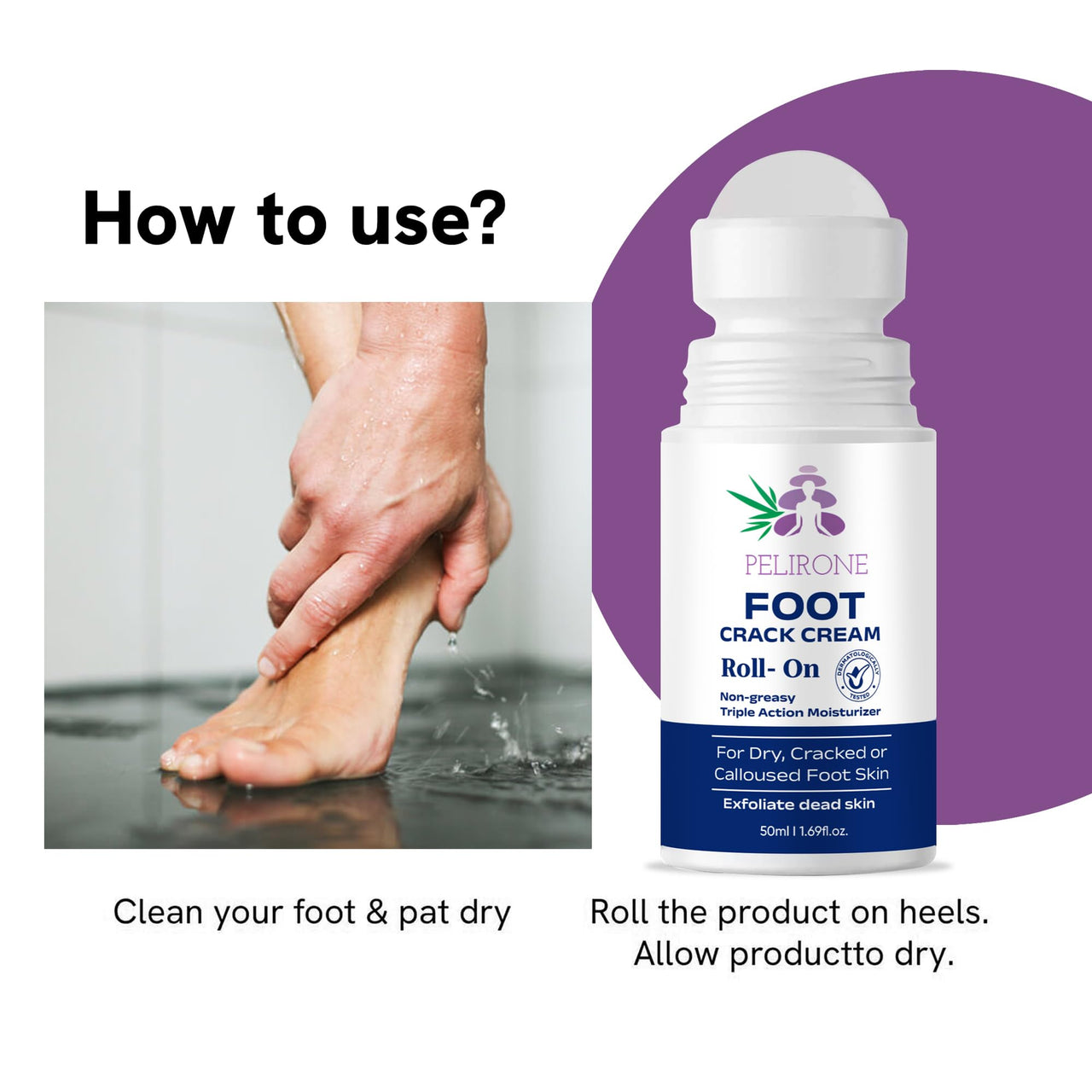 PELIRONE Urea Foot Cream Roll-On 50ml – 20% Urea with 2% Lactic Acid, Olive Oil & Vitamin E for Deep Moisturizing and Repair of Dry, Cracked Heels and Feet