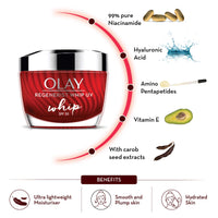 Olay Regenerist Whip Cream with SPF30 | Ultra Lightweight | Hydrated, Plump, Bouncy Skin | With Hyaluronic Acid, Niacinamide and Peptides | Normal, Oily, Dry, Combination Skin | 50g