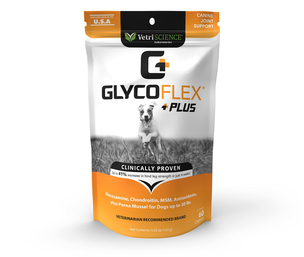 VetriScience GlycoFlex Plus Joint Support Dog Supplements - 60 Chews - Extra Strength Hip and Joint Health Supplement with Glucosamine, Chondroitin, MSM & DMG for Small Dogs Under 30 lbs Chicken 60 Chews for Small Dogs