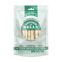 Better Belly Fresh Breath Dental Twist Sticks,Highly Digestible Rawhide for Dogs, 25 Count Twist Sticks | 25 Count