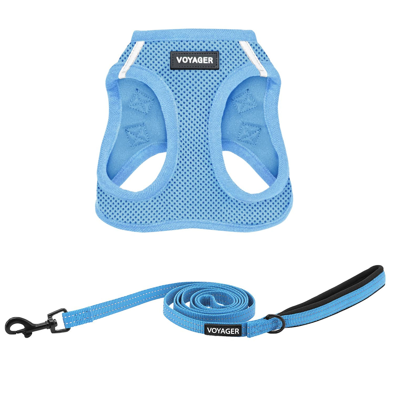 Voyager Step-in Air All Weather Mesh Harness and Reflective Dog 5 ft Leash Combo with Neoprene Handle, for Small, Medium and Large Breed Puppies by Best Pet Supplies - Set (Baby Blue), S Harness Leash Set (Baby Blue) S (Chest: 14.5 - 16")