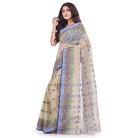 dB DESH BIDESH Women`s Traditional Bengal Tant Tri Leaf Woven Design Pure Handloom Cotton Saree Without Blouse Piece