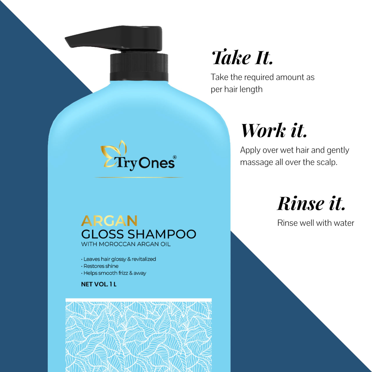 TryOnes Moroccan Argan Oil Shampoo For Frizz Free, Soft Hair. With Argan Oil For Hair. Paraben Free Shampoo for Women & Men_1000 ml
