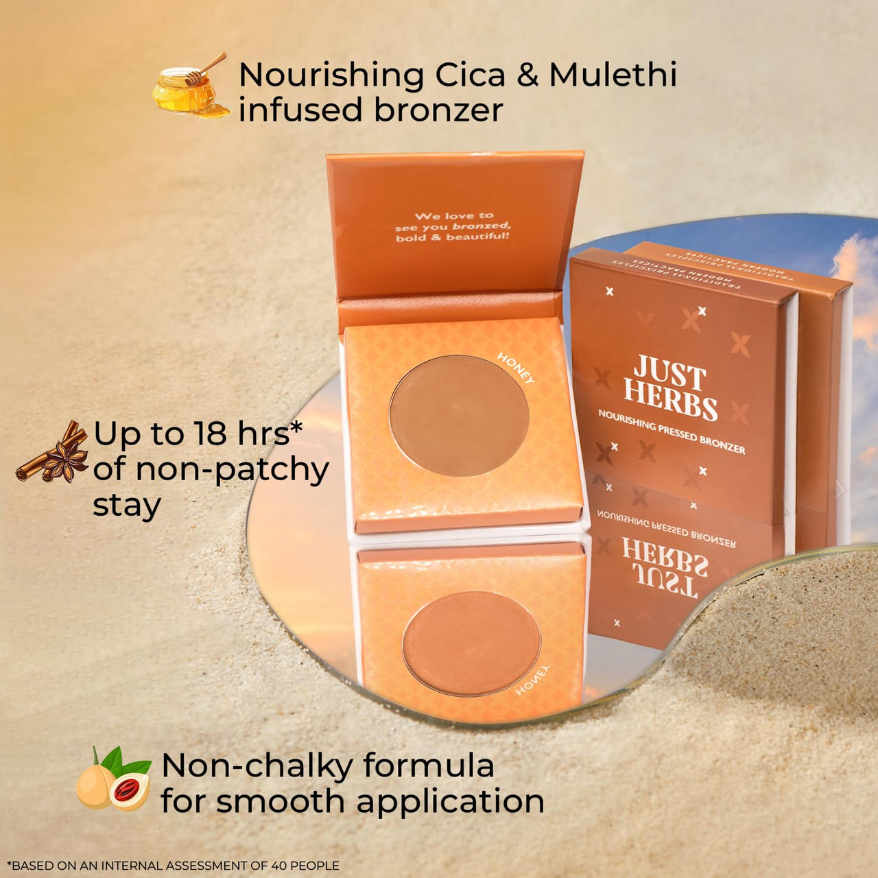Just Herbs Nourishing Pressed Bronzer Liquorice + Cica for Face Makeup 3.5g (Nutmeg, 3.5)