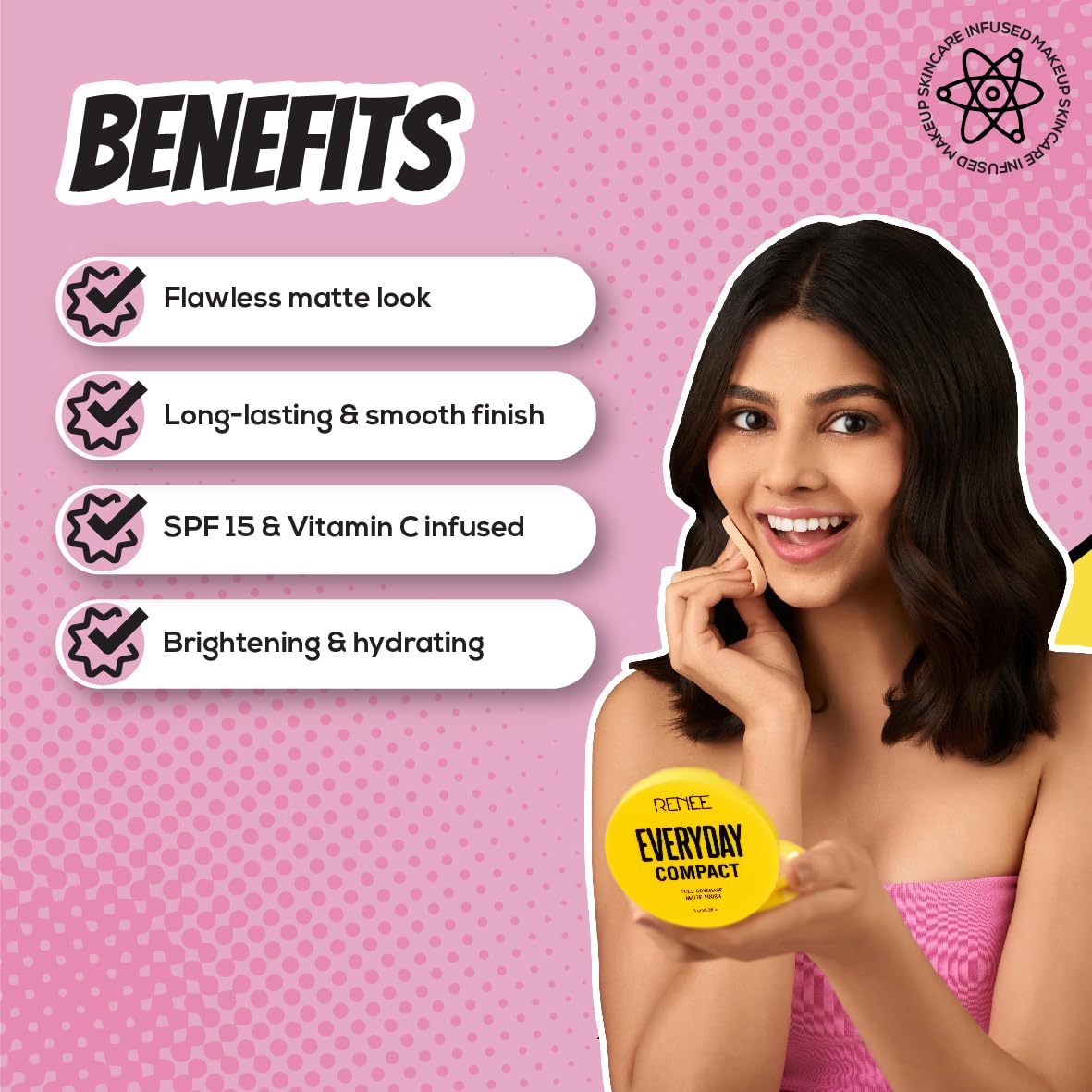 RENEE Everyday Compact Powder - Marble, Matte Finish, High Coverage, Ultralight & Silky Smooth Finish, Enriched With Vitamin C & Hyaluronic Acid, Cruelty-free Skincare Infused Makeup, 8gm