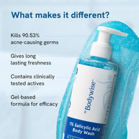 Be Bodywise 1% Salicylic Acid Body Wash With Free Loofah | Gently Exfoliates to Prevent Body Acne & Cleanse Skin | Paraben and SLS free | 250ml