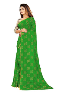 Rhey Women Foil Print Work Chiffon Saree With Blouse Piece