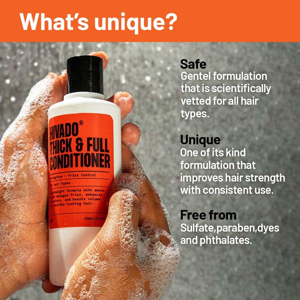 Hivado Thick and Full Conditioner for Men| Lightweight Volumizing, Black oats, Rosemary, Jojoba oil & hydrolysed silk protein, For Healthier looking hair, Sulfate Parabens Free (for men) 250 ml