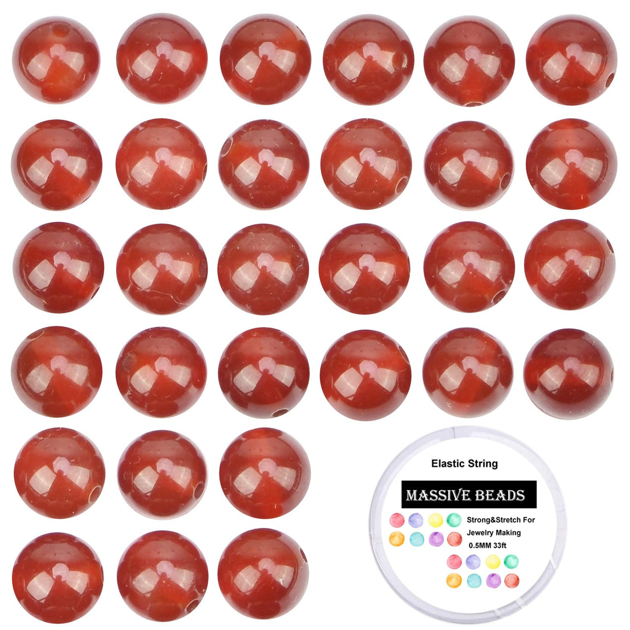 100Pcs Natural Crystal Beads Stone Gemstone Round Loose Energy Healing Beads with Free Crystal Stretch Cord for Jewelry Making (Carnelian, 6MM) Carnelian