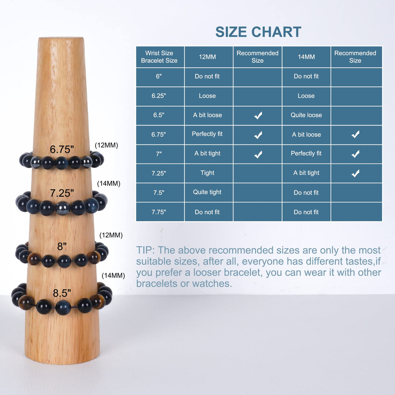 Vicsoon Triple Protection Bracelets for Men Women, Handmade Bracelet with 14mm Blue Tigers Eye Beads Black Obsidian and Hematite, Healing Crystal Jewelry Stone Bracelets Bring Luck and Happiness Blue Black