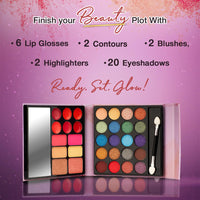 Hilary Rhoda The Book of Makeup | 20 Eyeshadows | 2 Highlighters | 2 Blushes | 2 Contours | 6 Cream Lip Glosses | Dual Ended Brush | Long Lasting | Blends Easily- 23.4g (Shade 2)
