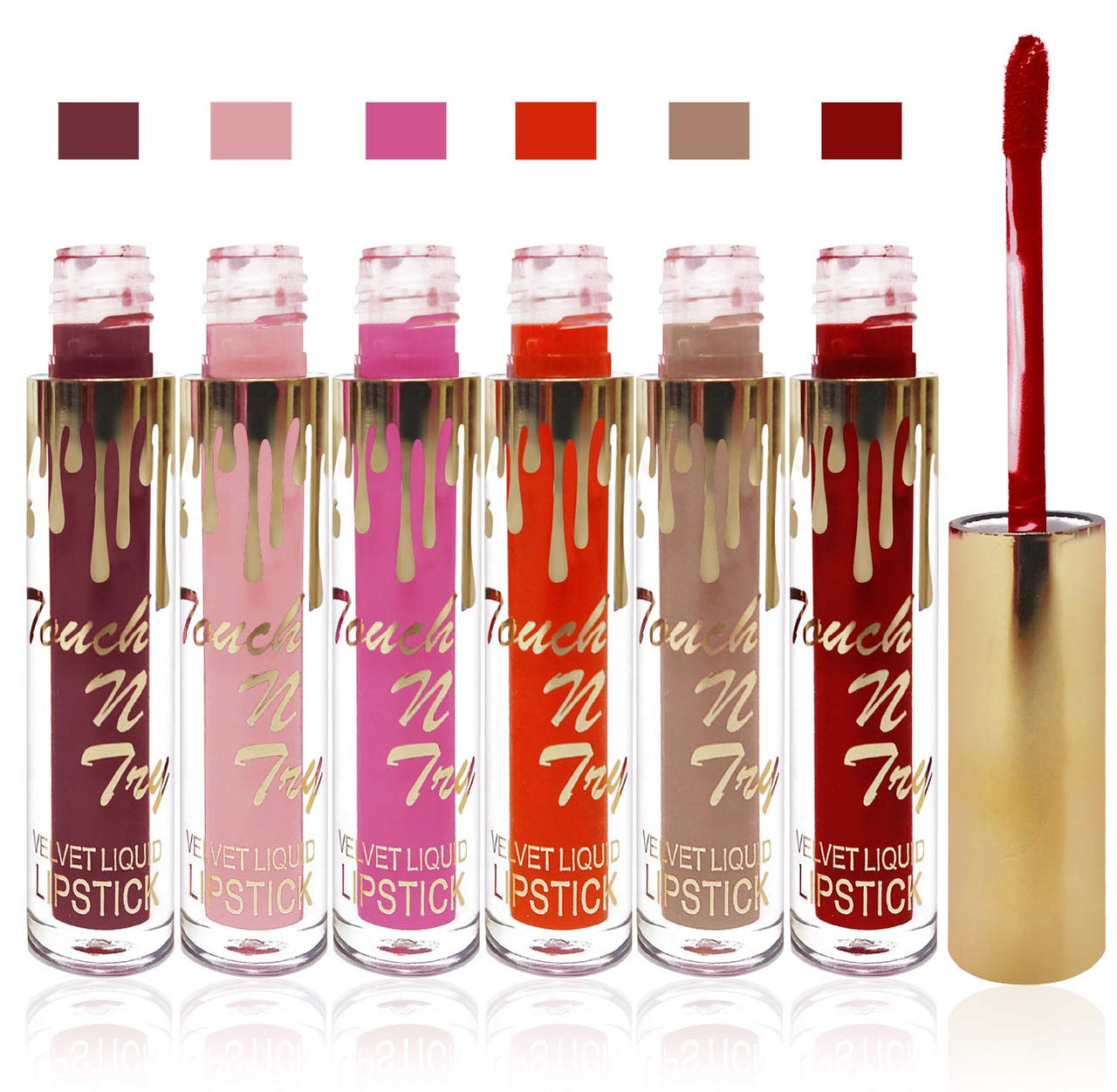 Seven Seas Cosmetics Makeup Touch Velvet Matte Liquid Lipstick Combo Set Of 6 (Skin Pink, Maroon, Orange, L Brown, Pink, Coffee Brown)